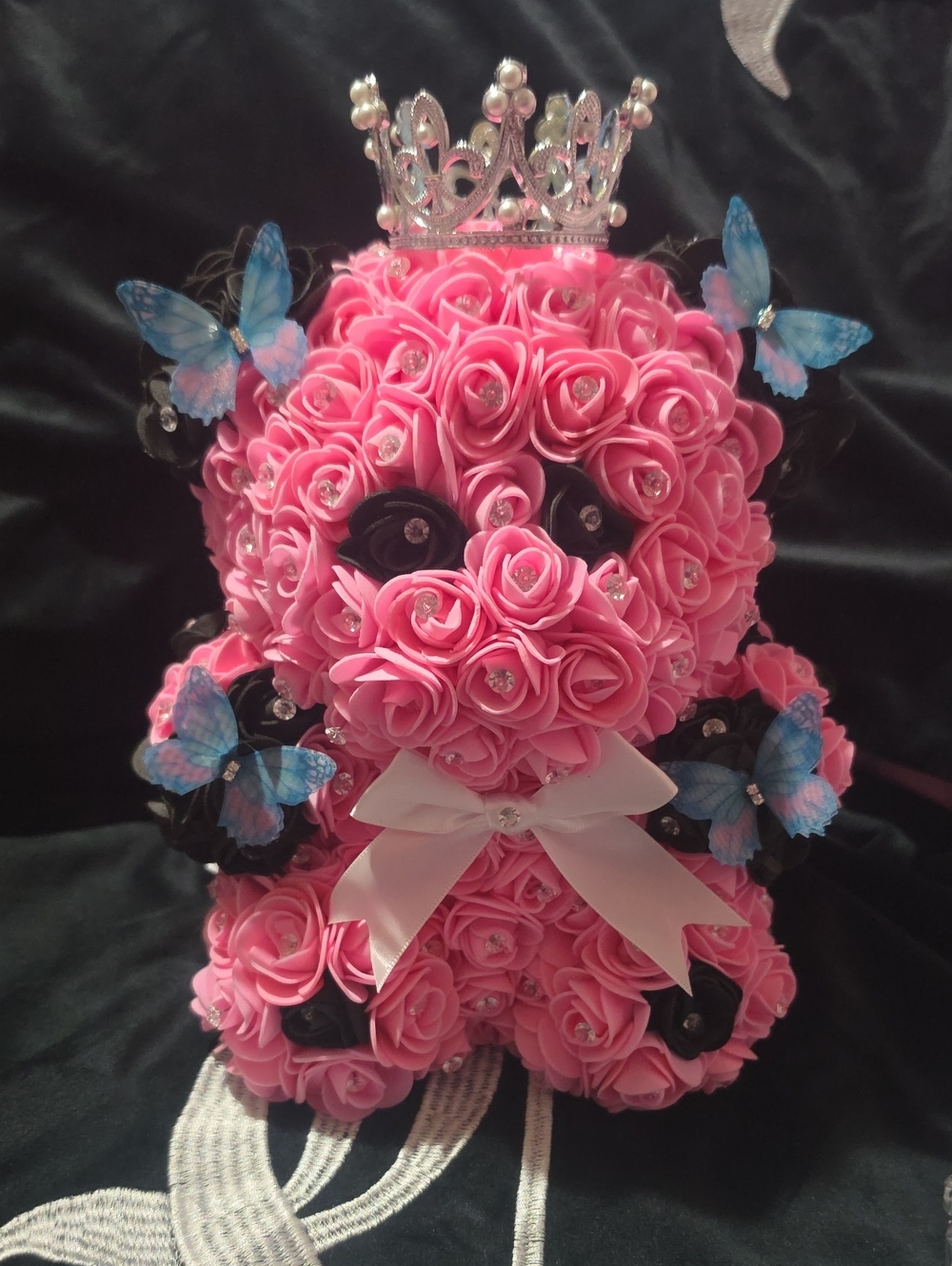 Pink Floral Rose Bear with Crown